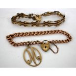 A 9 CARAT GOLD GRADUATED KERB LINK BRACELET and a 9 carat gold three bar gate bracelet, both with