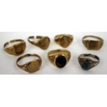 SIX OLD GOLD SIGNET RINGS, a silver signet ring (7)