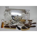 MISCELLANEOUS ITEMS TO INCLUDE two glass decanters with silver necks, the largest 30cm in height,
