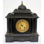 A 19TH CENTURY SLATE MANTLE CLOCK, the gilded dial signed 'Alexander Clarke Co Limited, London',