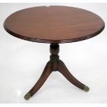 A VICTORIAN MAHOGANY CIRCULAR TILT TOP TRIPOD TABLE, the top 87cm diameter