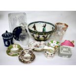 MISCELLANEOUS CHINA AND GLASS TO INCLUDE Victorian bisto punchbowl 29cm wide, a Wedgwood Jasper ware