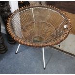 A MID 20TH CENTURY WICKER WHITE PAINTED IRON AND CIRCULAR GLASS TOPPED OCCASIONAL TABLE, 70cm