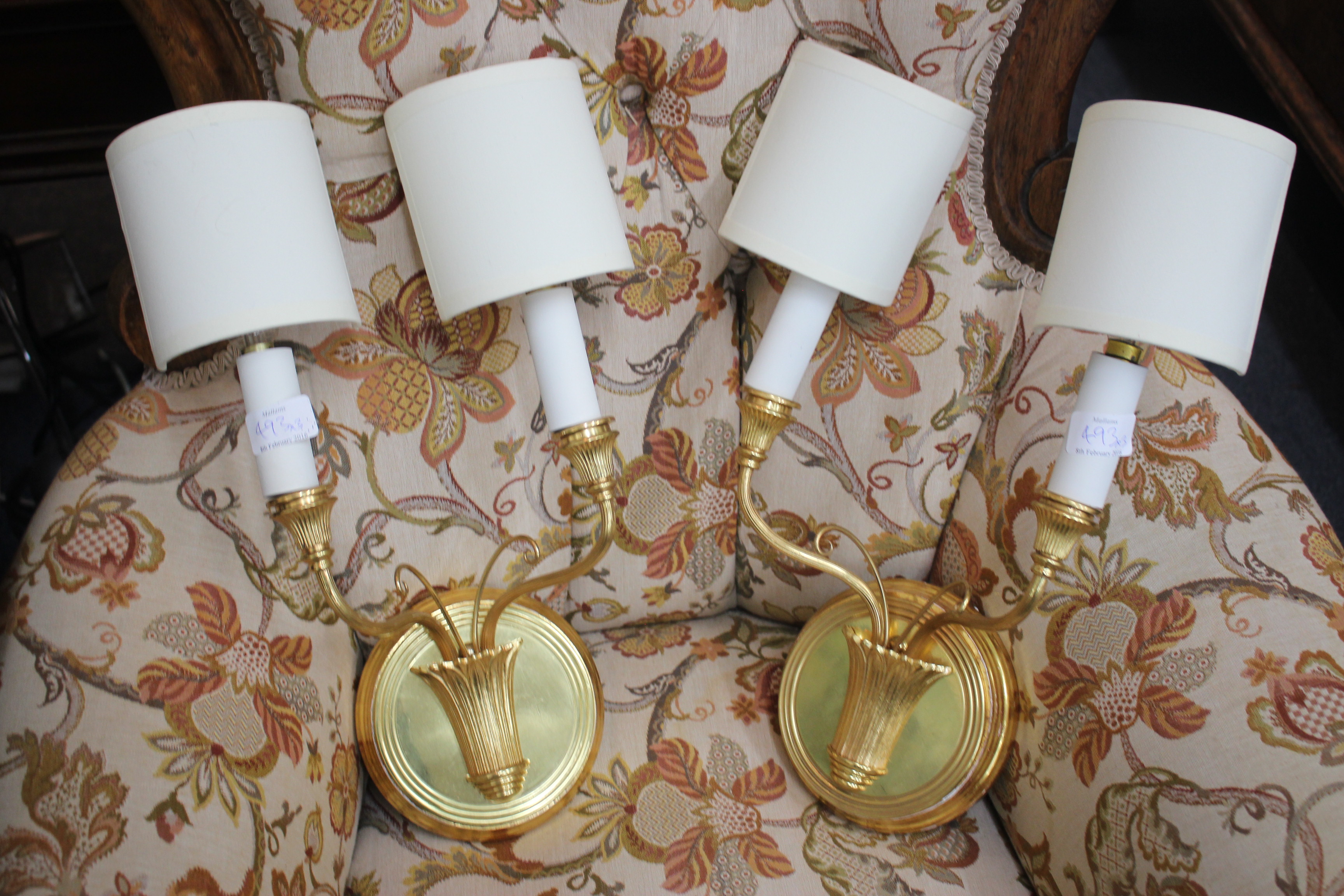 A BRASS AND CUT GLASS HANGING CEILING LIGHT approximately 20cm diameter together with a pair of gilt - Image 2 of 2