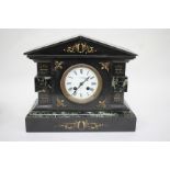 A LATE 19TH CENTURY SLATE MANTLE CLOCK, the enamelled dial with Roman numerals signed 'S H Osmand,