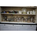 A LARGE QUANTITY OF SILVER PLATED METAL WARE to include a tea service