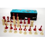 A 19TH CENTURY TURNED BONE CHESS SET the Bishop 9.5cm in height (one Knight missing)