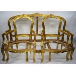 A LOUIS XV STYLE GILTWOOD THREE PIECE SUITE consisting of a settee and two open armchairs (all