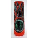 A LATE 1960'S LARGE POOLE POTTERY VASE by Angela Wyburg of cylindrical form with geometric