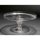 A 19TH CENTURY GLASS FOOTED TAZZA with moulded hollow stem 26cm diameter x 12.5cm high