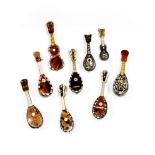 A GROUP OF LATE 19TH CENTURY ITALIAN TORTOISE SHELL BONE AND MOTHER OF PEARL MINIATURE MUSICAL