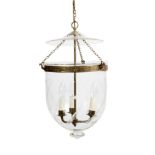 A REGENCY STYLE CUT GLASS HANGING HALL LANTERN the bowl with star and fern leaf decoration and a