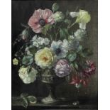 TERENCE LOUDON - A STILL LIFE vase of flowers, signed lower right, glazed and mounted in a gilded