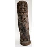 AN ANTIQUE ETHNIC WOOD CARVING with figural decoration 57cm in height