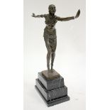 A CONTEMPORARY BRONZE SCULPTURE of a dancing girl on a stepped black marble base, overall 48cm in
