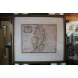 AN ANTIQUE ROBERT MORDEN HAND COLOURED MAP of Nottinghamshire, 36cm x 44cm, framed and glazed,