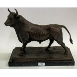 I. BONHEUR - A BRONZE STATUE of a fighting bull on a hardstone rectangular base 40cm wide