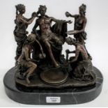 A CONTEMPORARY BRONZE SCULPTURE of Apollo and his nymphs on an oval black marble base, overall