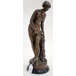 AN EARLY 20TH CENTURY BARBEDIENNE BRONZE FIGURE of Venus, signed and mounted on a circular base 41cm