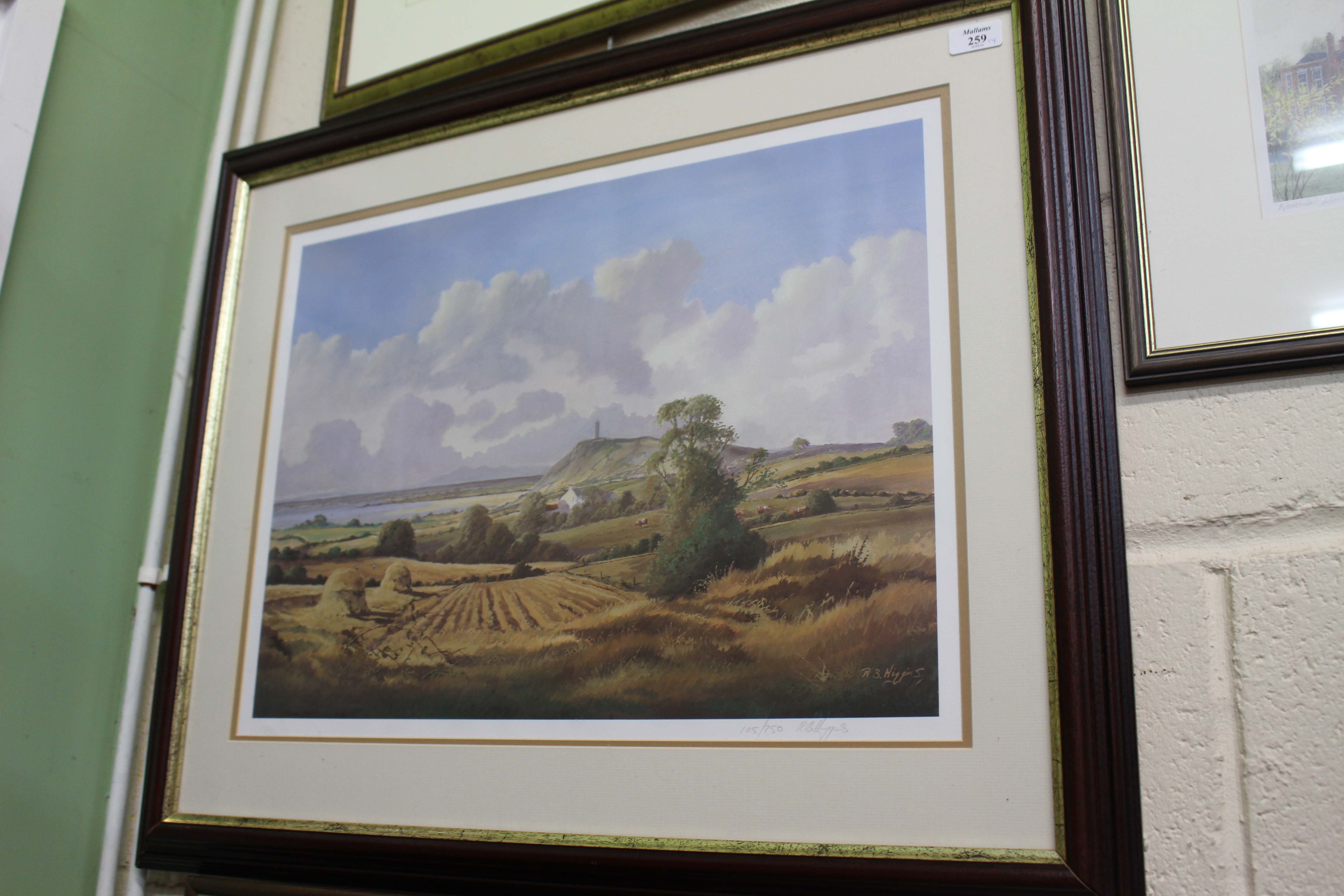 A LIMITED EDITION PRINT BY R B HIGGINS of Fairhead, Bally Castle, Northern Ireland, signed and dated
