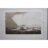 AN AQUATINT of a hurricane off Port Louis, originally painted by Huggins 36cm x 58cm