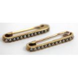 A 14 CARAT GOLD SEED PEARL SET CLIP and another similar (2)