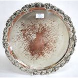 AN OLD SILVER PLATED TRAY with fruiting vine moulded border and with Gordon crest to the centre 35cm