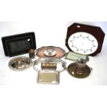 A SMALL QUANTITY OF SILVER PLATE to include various trays, salts etc together with three wooden