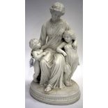 A LATE 19TH / EARLY 20TH CENTURY PARIAN WARE TYPE FIGURAL GROUP of a mother and children, 48cm in