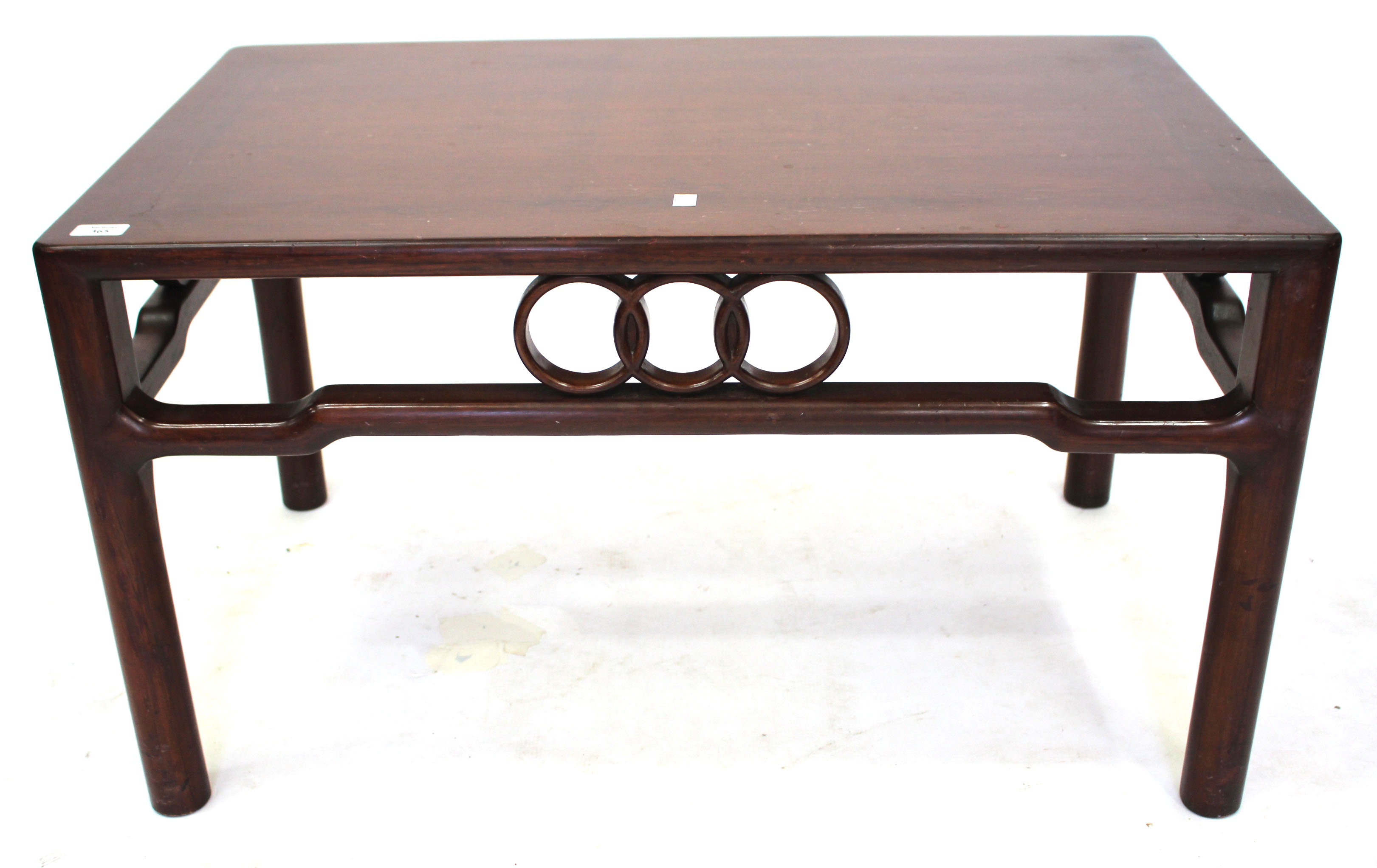 A MODERN CHINESE HARDWOOD RECTANGULAR LOW TABLE, 90cm wide