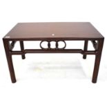 A MODERN CHINESE HARDWOOD RECTANGULAR LOW TABLE, 90cm wide