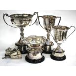 A LARGE SILVER PLATED TROPHY CUP with two scrolling handles, engraved 'Royal Oxfordshire