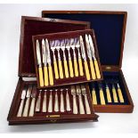 A SET OF SIX SILVER FRUIT KNIVES AND FORKS and two sets of silver plated fish knives and forks