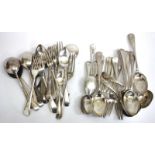 A QUANTITY OF OLD ENGLISH PATTERN CUTLERY consisting of six table spoons, four dessert spoons,