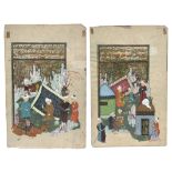 A PAIR OF INDIAN PAINTINGS OF NOBLEMEN IN AN ENCAMPMENT with attendant figures and camel,