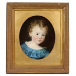 MID 19TH CENTURY ENGLISH SCHOOL Portrait of a Child, oil on board, oval, 30cm x 38cm