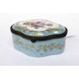 A FRENCH PORCELAIN LE TALLEC TRINKET BOX with gilt metal mounts and handpainted decoration to the