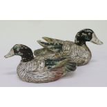 TWO OLD WOODEN PAINTED DECOY DUCKS, each 19cm in length
