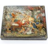 A RUSSIAN 20TH CENTURY LACQUERED TABLE BOX, the lid decorated with a classical scene and signed