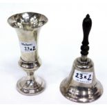 A LONDON SILVER JUBILEE BELL with engraved decoration and long wooden turned handle with a