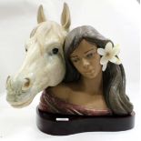 A LLADRO FIGURAL GROUP by J.Puche, a horse and a young woman numbered 3564, 37cm wide