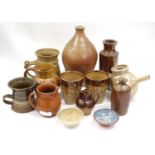 A SMALL QUANTITY OF STUDIO POTTERY together with 19th century pottery and stone ware items to