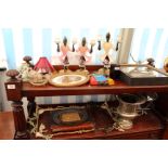 MISCELLANEOUS ITEMS to include three Murano glass candlesticks, a silver plated wine cooler, a