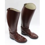 A PAIR OF REGENT BROWN LEATHER RIDING BOOTS, size 5 together with a brown leather briefcase and a