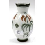 A LAWRENCE MCGOWAN STUDIO POTTERY VASE with hand painted decoration of flowers and lozenge