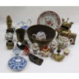 A QUANTITY OF ORIENTAL CERAMICS 18th Century and later, a plate, teapots, a pair of miniature