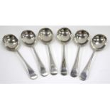 A SET OF SIX SILVER OLD ENGLISH PATTERN SOUP SPOONS approximately 463 grams in weight