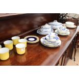 MISCELLANEOUS CHINA to include yellow glazed porcelain teacups, Ridgeways Chiswick pattern tureens