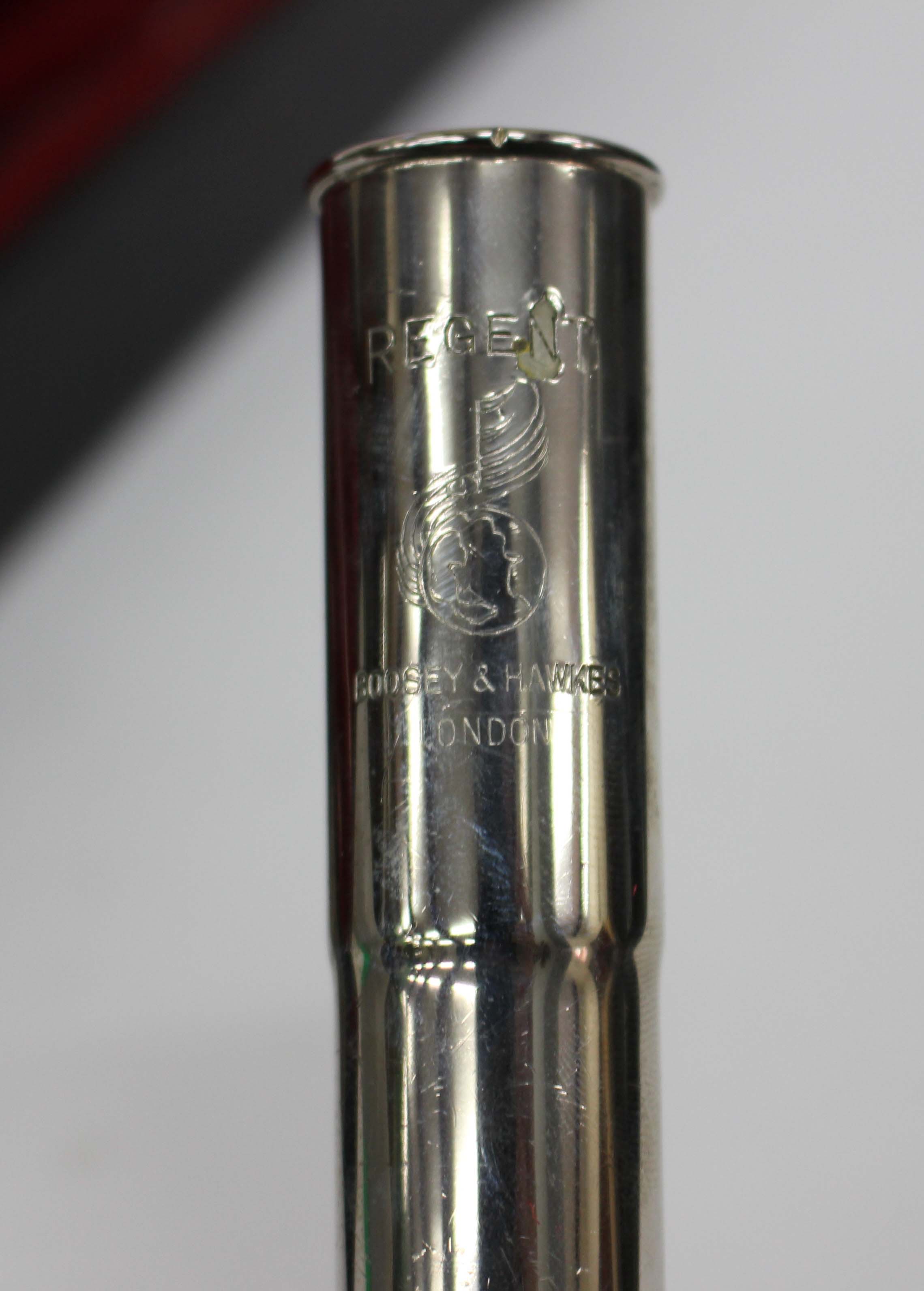 A CASED REGENT BOOSEY & HAWKES of London chromium plated flute with cleaning rod - Image 2 of 2