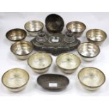 A SET OF SIX EASTERN WHITE METAL BOWLS each 13cm diameter, a set of six Wellner white metal bowl